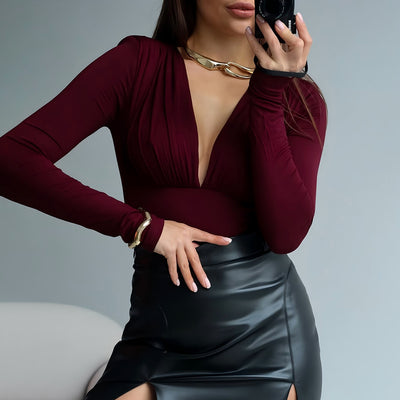 New Women's Deep V-neck Long-sleeved Jumpsuit