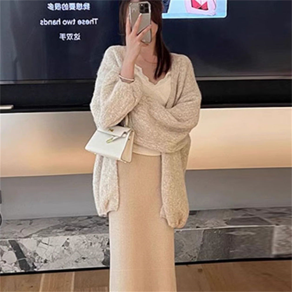 Soft Glutinous Idle Style Dinified Sweater Coat Women Loose Plus Size Women