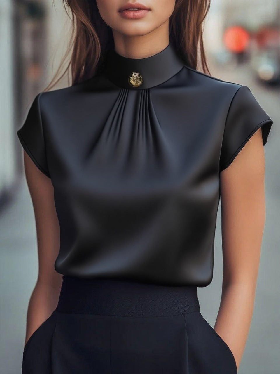 Women's Fashion Casual Korean Style Temperament Crew Neck Solid Color Shirt