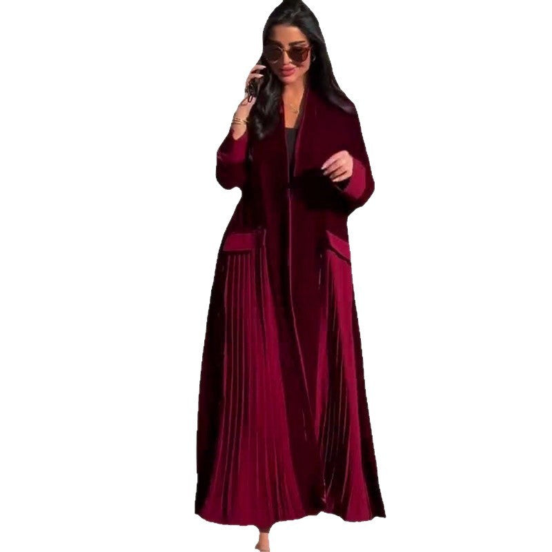 Elegant Pleated Stitching Women's Coat
