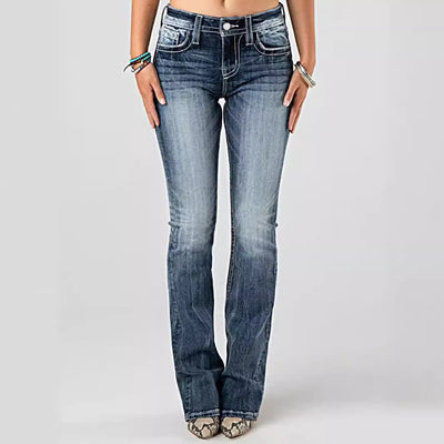 European And American Ladies Heavy Industry Washing Stretch Denim Trousers