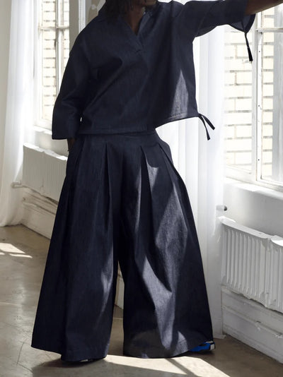 Men's Casual V-Neck Top & Wide-Leg Pants Set