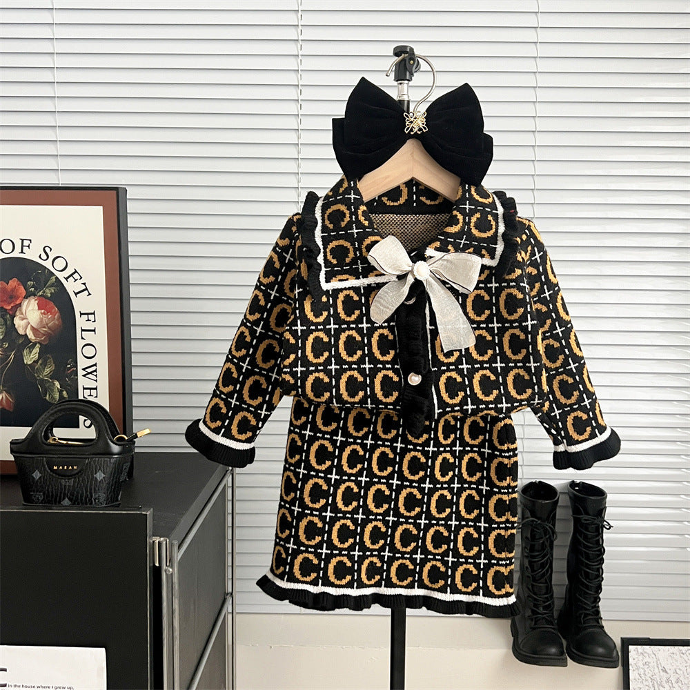 Kids' Sweater Suit Knitted Cardigan Two-piece Set