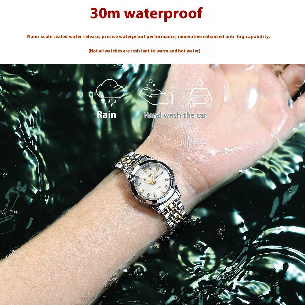 Women's Waterproof Luminous Double Calendar Wrist Watch