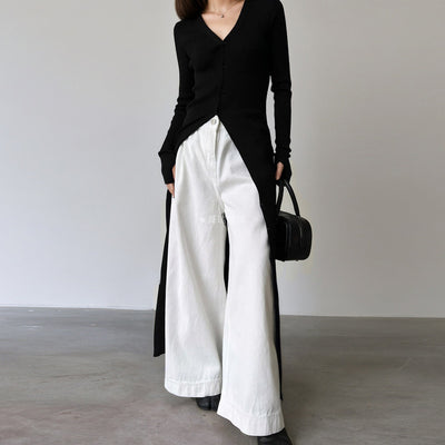 Black Slim Fit V-neck Single Breasted Sheath Temperament Long Dress