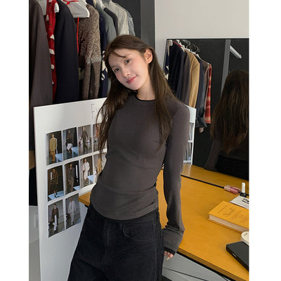 Round Neck Shoulder Wool Base Shirt Women