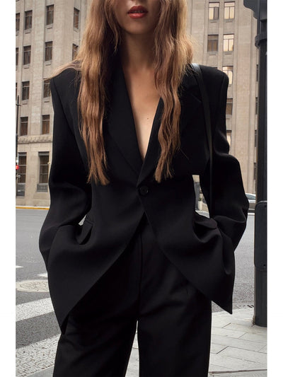 Slim-fit Black Suit Jacket Women's Design Sense Niche