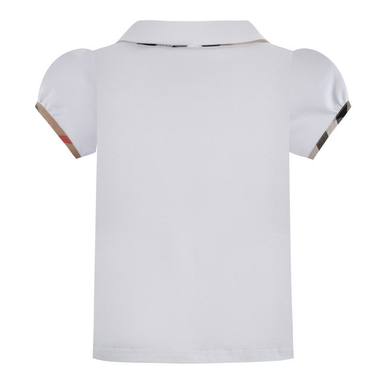 Contrast Check Lapel Short Sleeve Kids Shirt