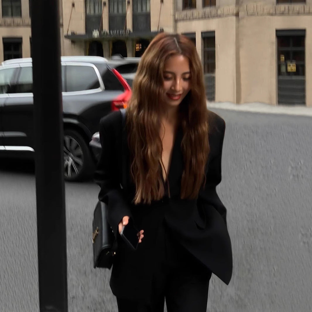 Slim-fit Black Suit Jacket Women's Design Sense Niche