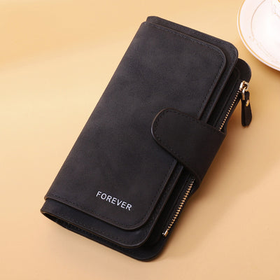 New Buckle Women's Long Wallet Three Fold Fashion Women's Bag Multi-card Women's Purse Frosted Two-tone Fabric