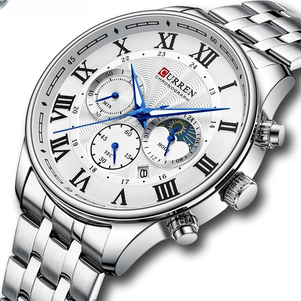 Calendar Steel Band Six-pin Sports Business Quartz Men's Watch