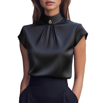 Women's Fashion Casual Korean Style Temperament Crew Neck Solid Color Shirt