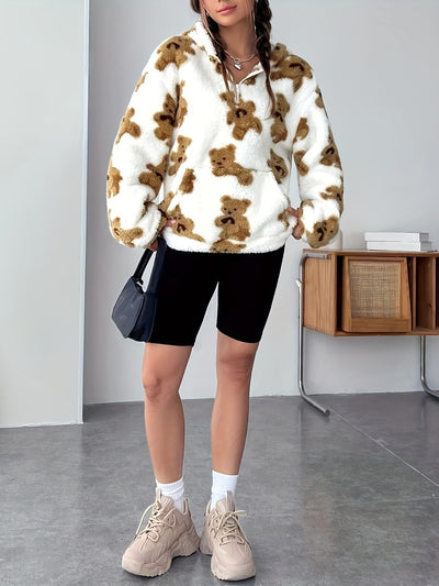 Fashion Bear Printed Plush Casual Top For Women