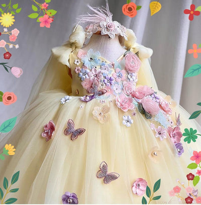 Girls' Embroidered Princess Dress Bride Fellow Kids