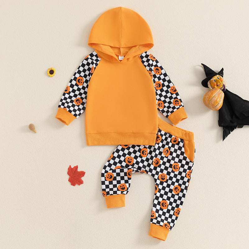 Kids' Multicolor Hoodie Plaid Trousers Two-piece Set