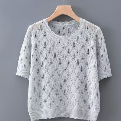Summer Ice Silk Cut-out Knitwear Thin Short Sleeve