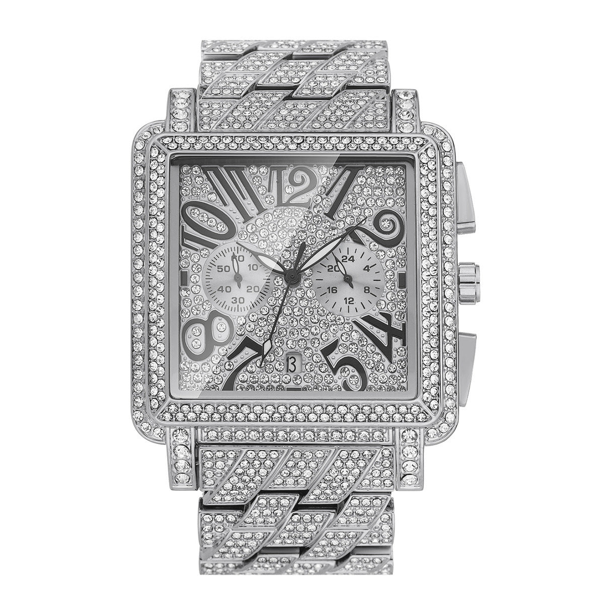 Men's Diamond Weird Digital Square Dial Multifunctional Waterproof Watch