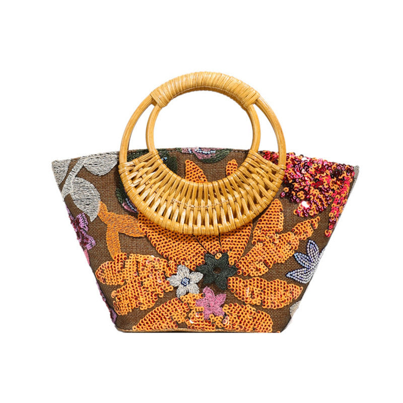 Sequin Straw High-grade Sense Niche Embroidered Bag