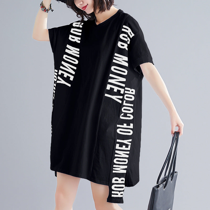 Letter Print Bat Midi Dress On Both Sides
