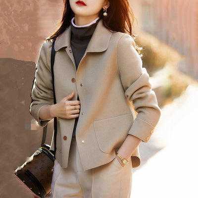 Minimalist Luxury Double-faced Wool Lapel Short Jacket For Women, New Spring And Autumn Fashion, Elegant, Stylish, Loose-fitting And Versatile Top