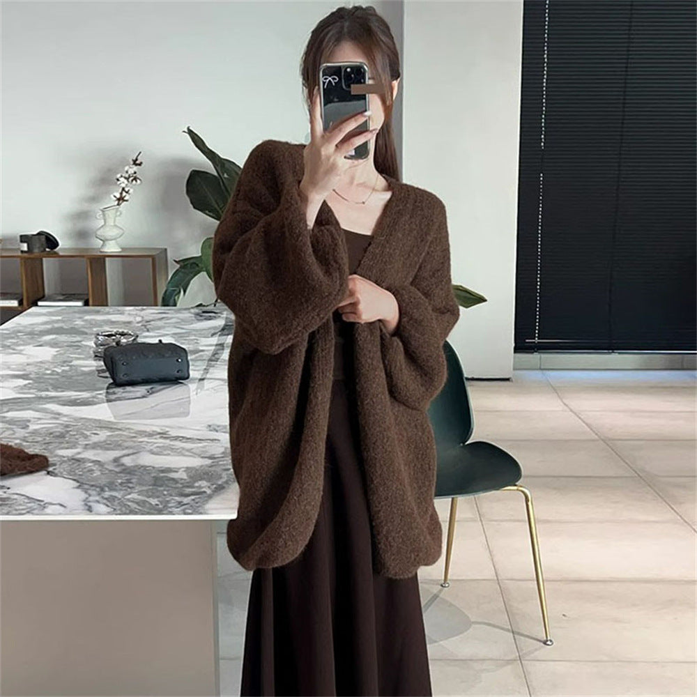 Soft Glutinous Idle Style Dinified Sweater Coat Women Loose Plus Size Women