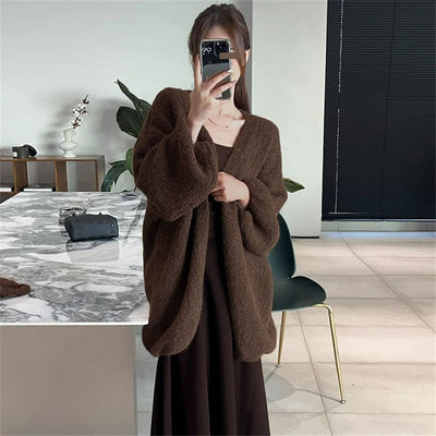 Soft Glutinous Idle Style Dinified Sweater Coat Women Loose Plus Size Women