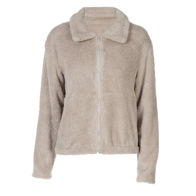 New Fashion Zipper Cardigan Lapel Plush Casual Sweatshirt Coat