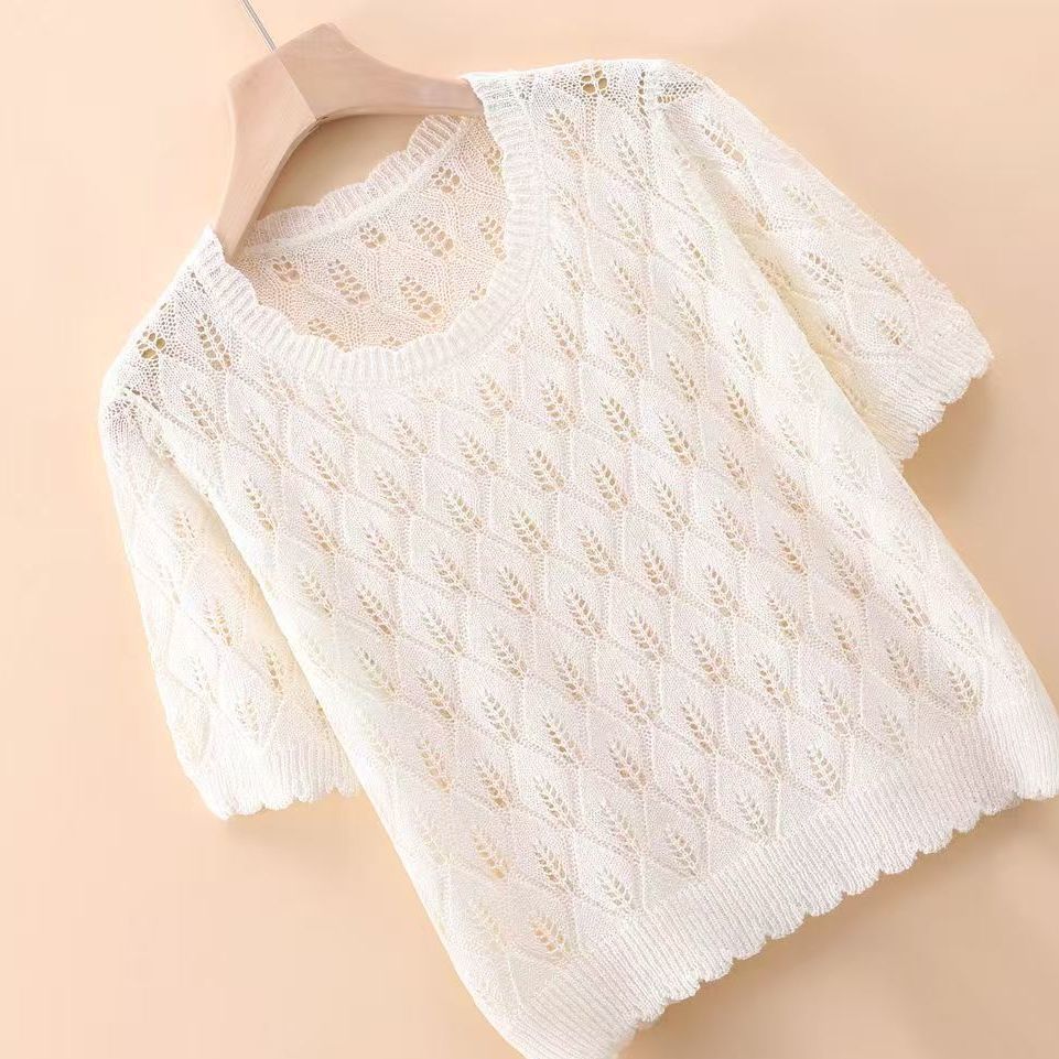 Summer Ice Silk Cut-out Knitwear Thin Short Sleeve