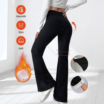 Winter High Waist Stretch Fleece Bell-bottom Pants Slimming Hip Raise